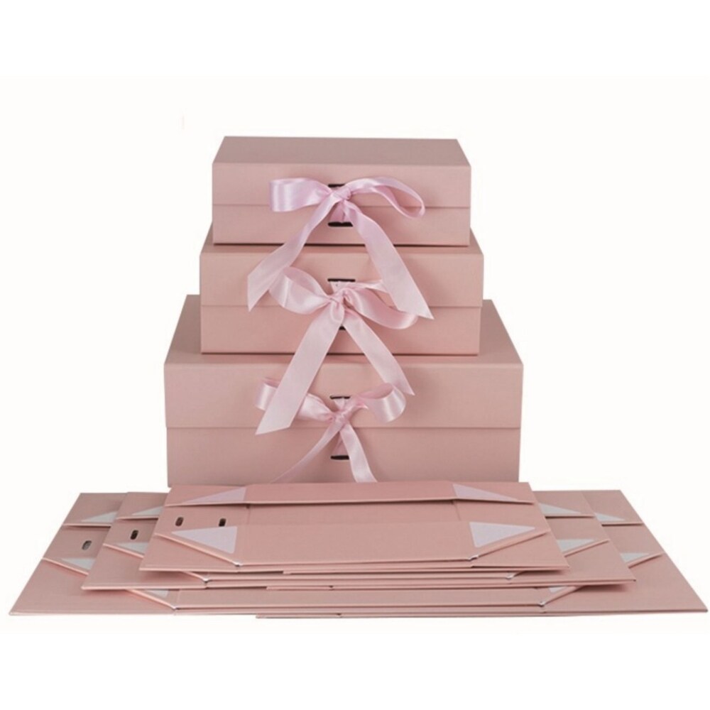Pink Boxes | Folding Gift Boxes With Ribbon